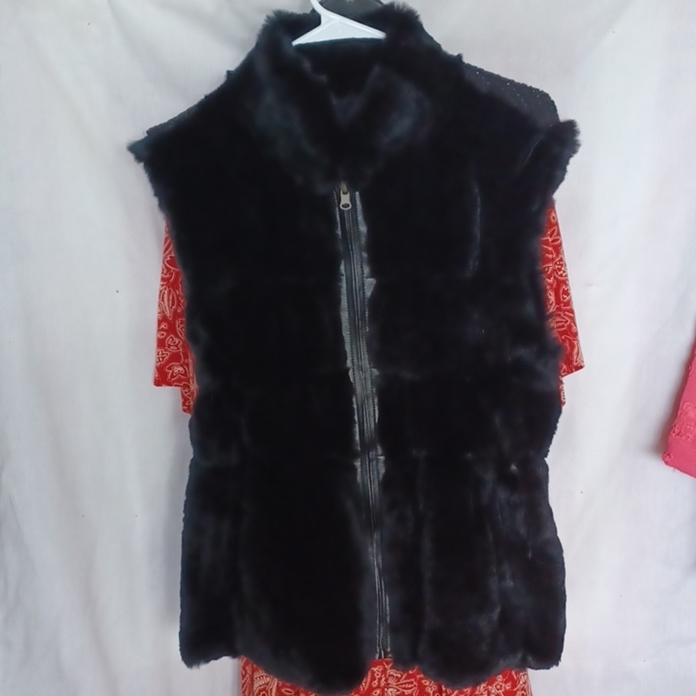 Love Token Rabbit Fur Reversable Puffer Vest Sz L